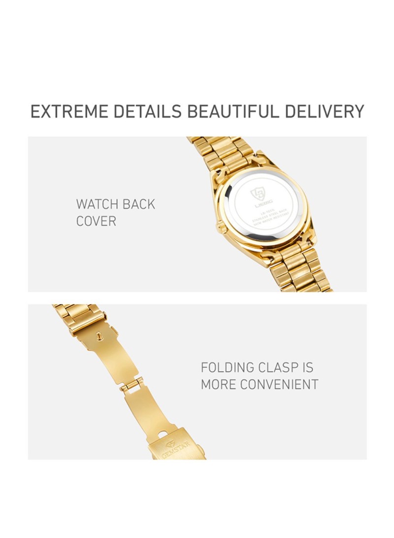 Quartz Watch With Stainless Steel Strap L1031 Gold Dial Women ishtari